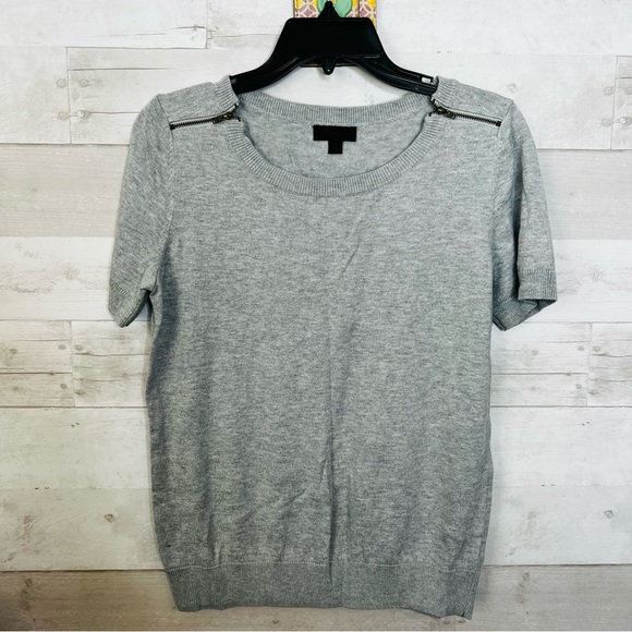 Worthington Tops - Worthington Gray Short Sleeve Sweater with zipper detail